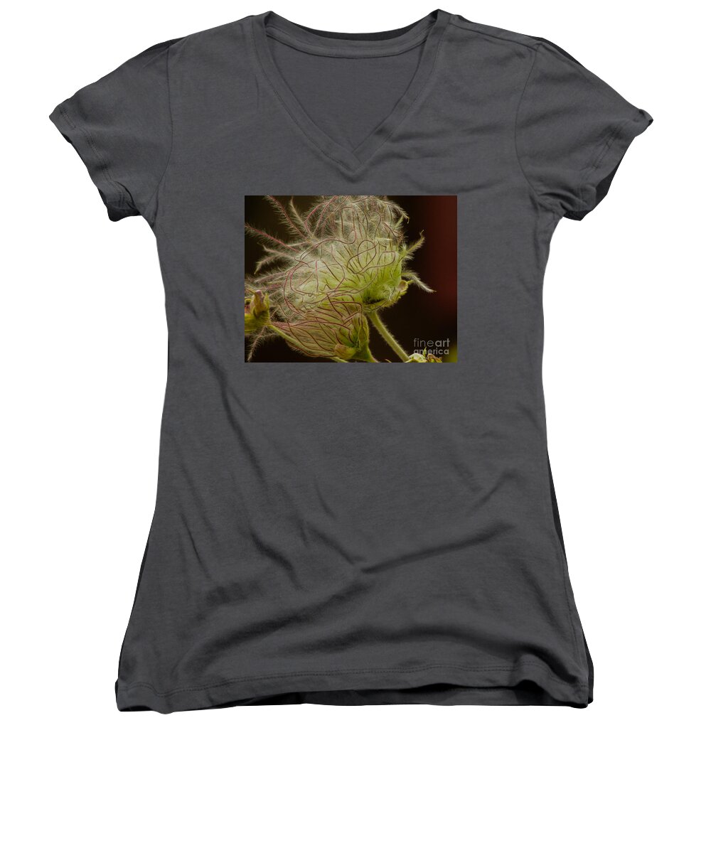 Red Women's V-Neck featuring the photograph Quirky Red Squiggly Flower 3 by Christy Garavetto