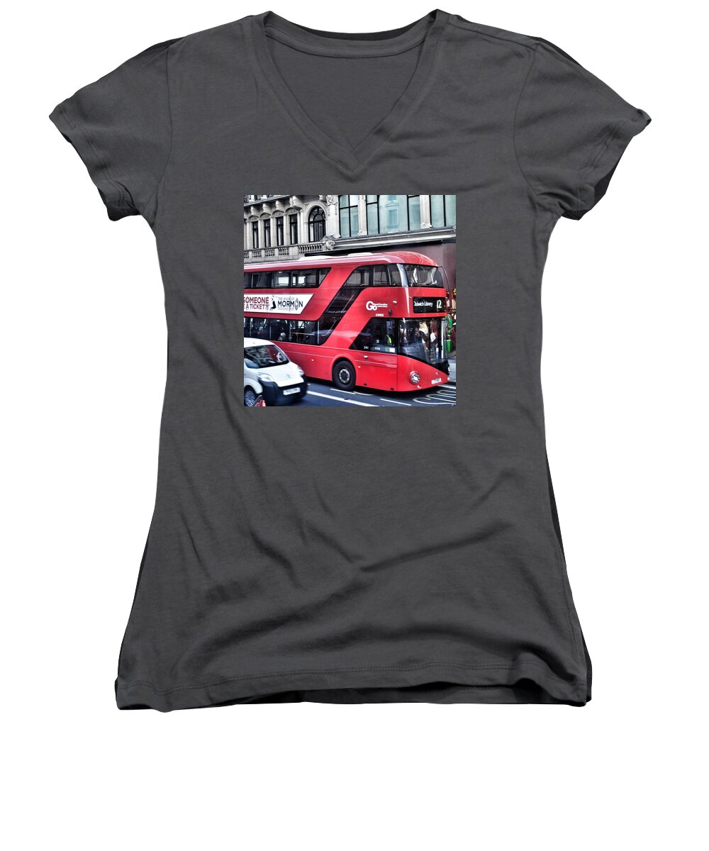 London Women's V-Neck featuring the photograph Red Bus in London #3 by Joshua Miranda