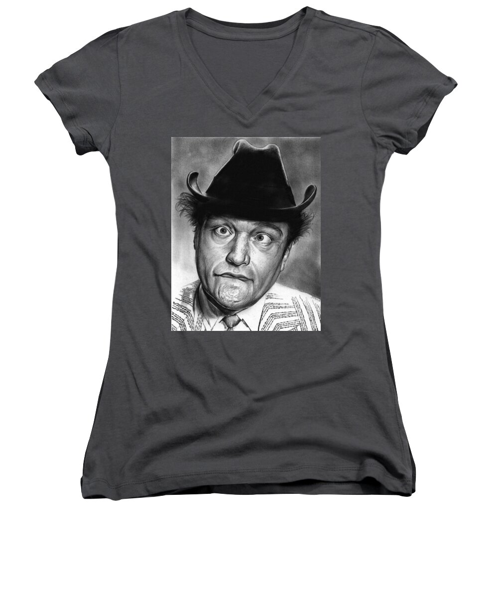 Celebrity Women's V-Neck featuring the drawing Red Skelton #1 by Greg Joens