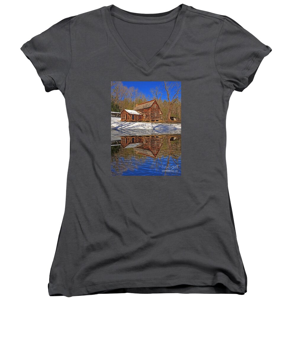 Tree Women's V-Neck featuring the photograph Reflections #1 by Geraldine DeBoer