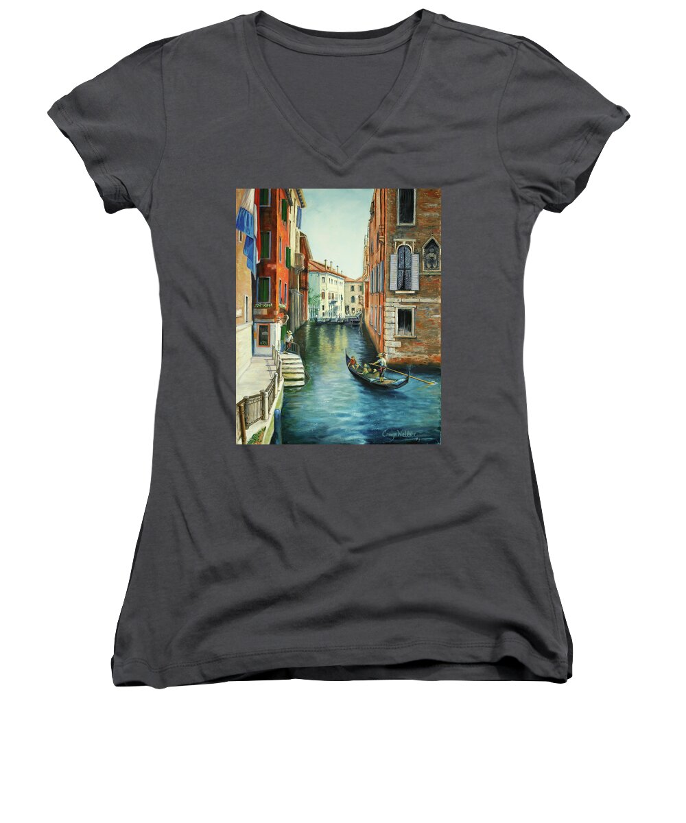 Europe Women's V-Neck featuring the painting Sempre Ricordare -To Always Remember by Carolyn Coffey Wallace