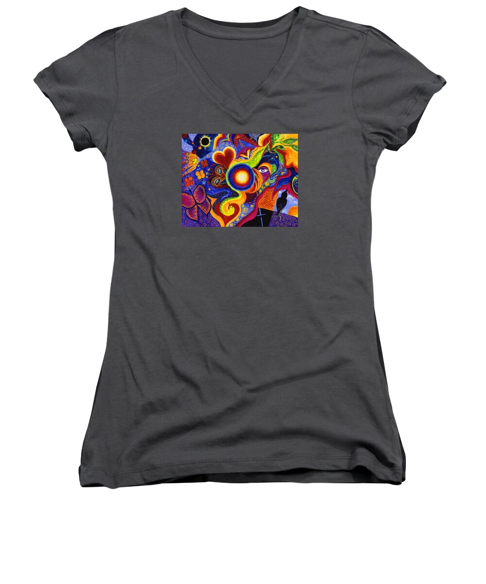 Abstract Women's V-Neck featuring the painting Magical Eclipse by Marina Petro