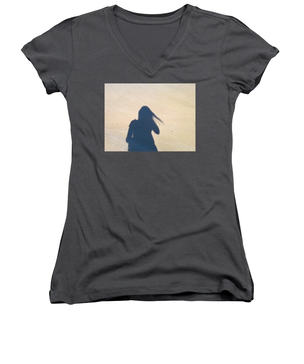 Sand Women's V-Neck featuring the photograph Shadow Of Girl #1 by Huna Calipsodiogigia