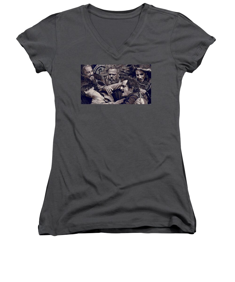 Sons Of Anarchy Women's V-Neck featuring the digital art Sons Of Anarchy #1 by Super Lovely
