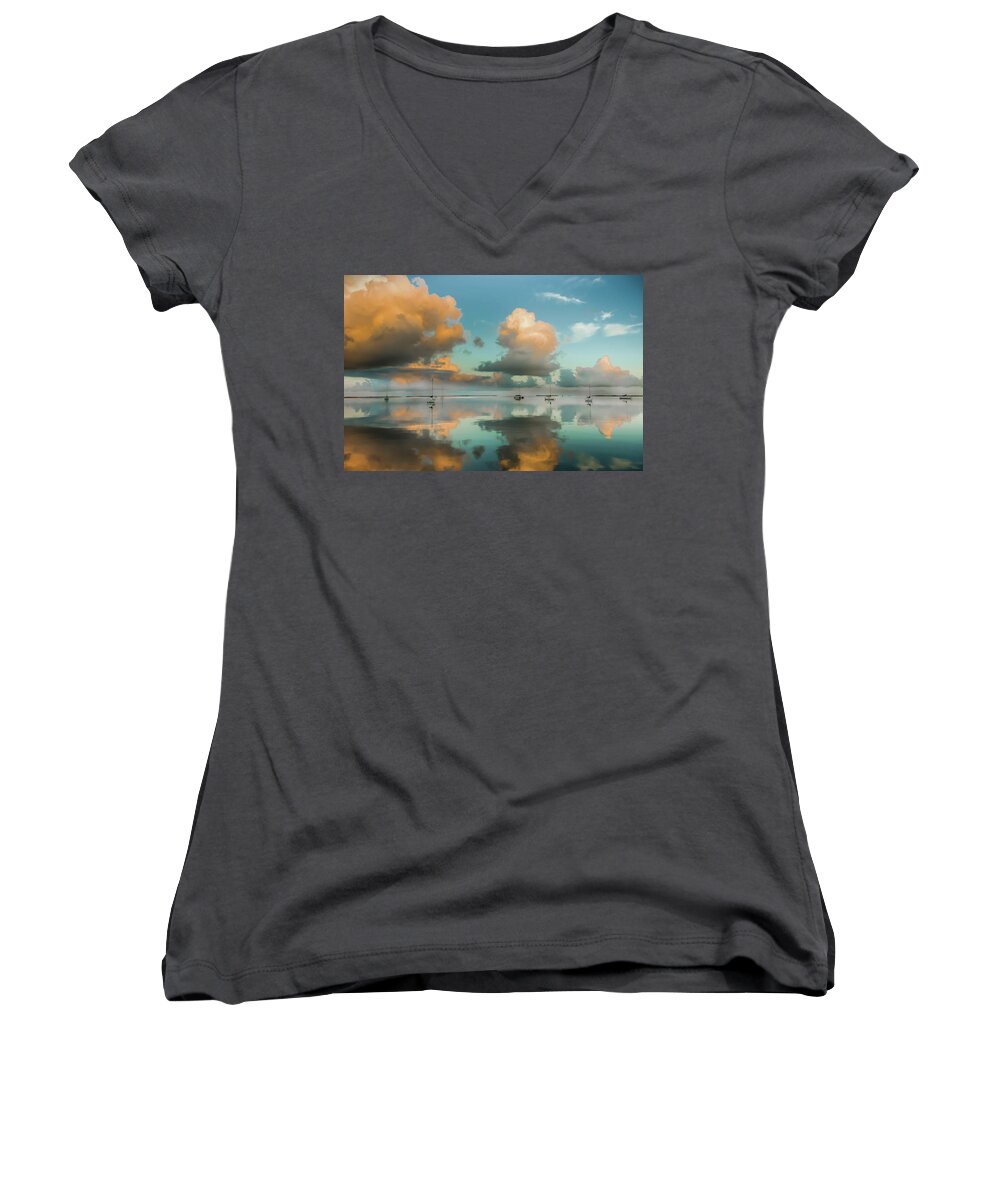 Aqua Waterscapes Women's V-Neck featuring the photograph SOUND of SILENCE by Karen Wiles