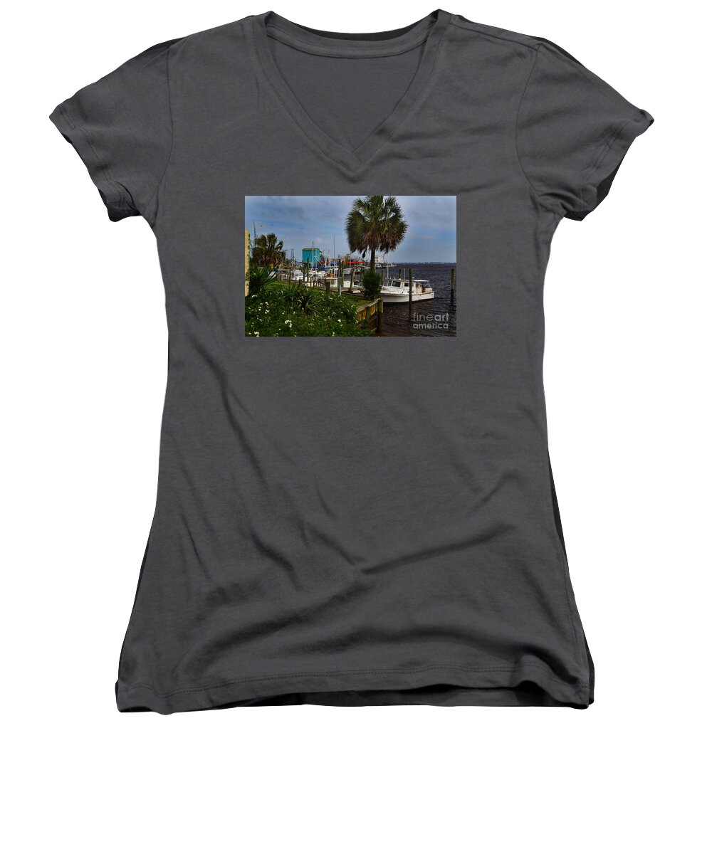 Southport Women's V-Neck featuring the photograph Southport Harbor #1 by Amy Lucid