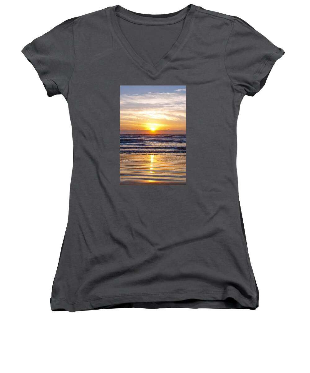 Sunrise Women's V-Neck featuring the photograph Sunrise at Beach #1 by Brian Kinney