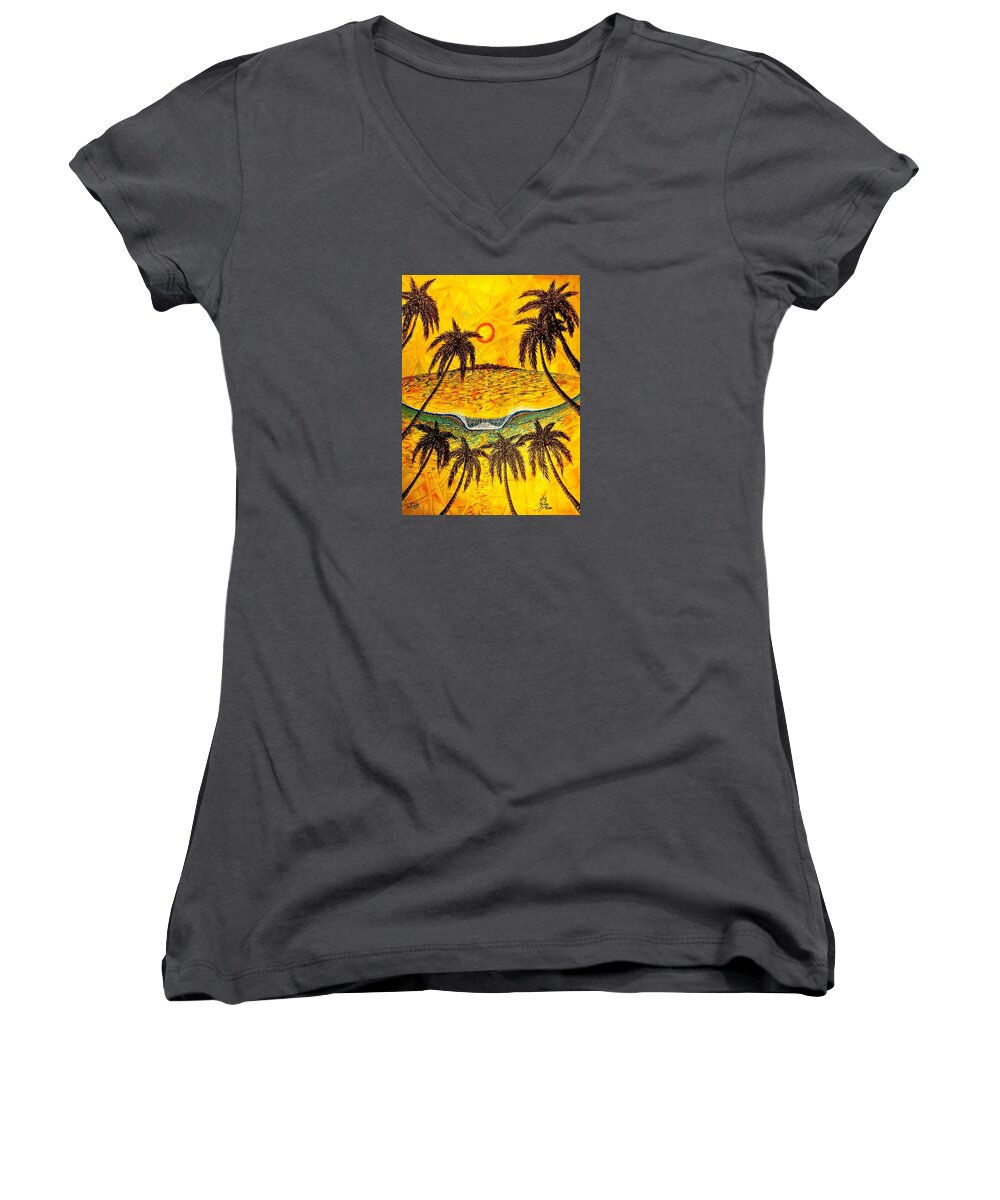 Sunset Women's V-Neck featuring the painting Sunset dream #2 by Paul Carter