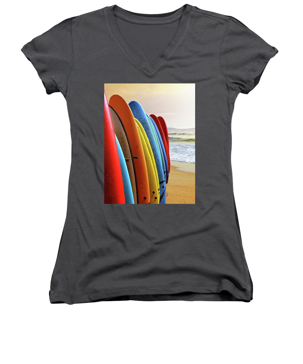 Radical Women's V-Neck featuring the photograph Surf Boards #1 by Carlos Caetano