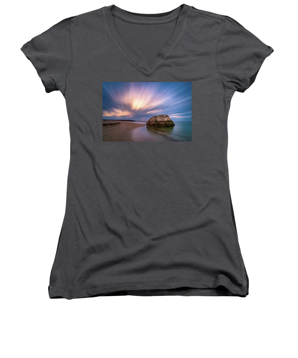 Landscape Women's V-Neck featuring the photograph The Big Rock #1 by John Randazzo