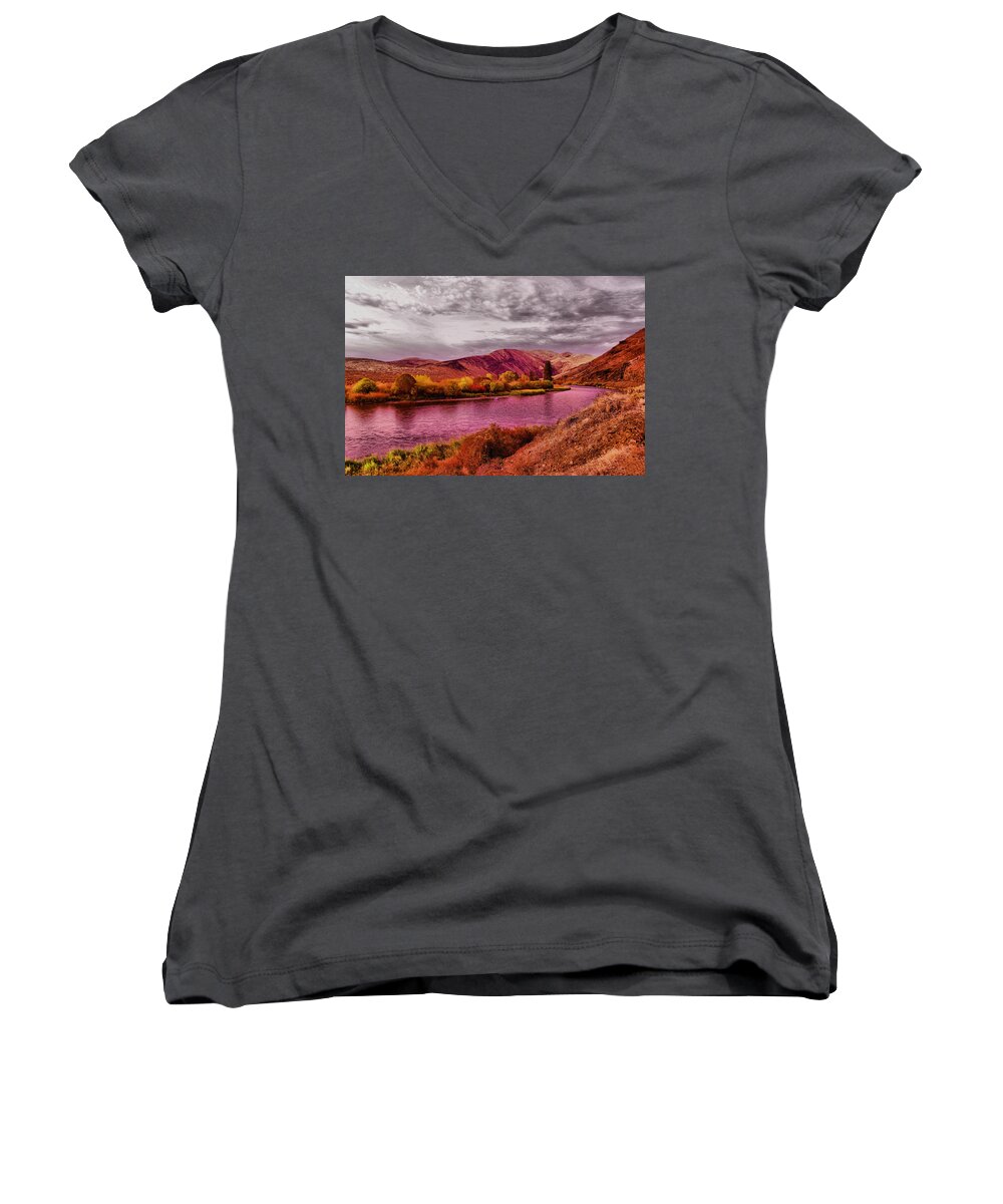 Yakima River Women's V-Neck featuring the photograph The Yakima River #1 by Jeff Swan