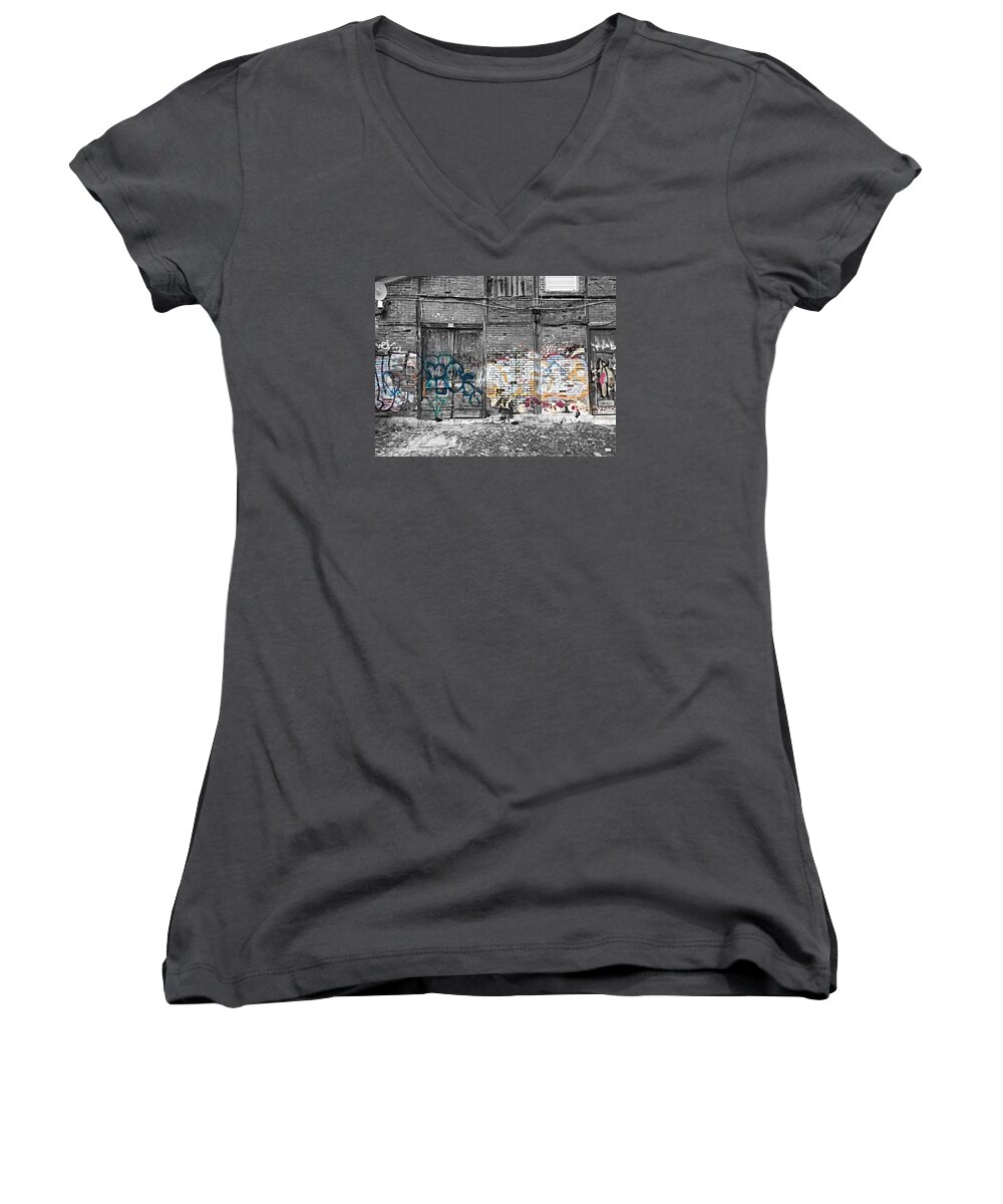 Warehouse Women's V-Neck featuring the photograph Warehouse in Lisbon #1 by Ehiji Etomi