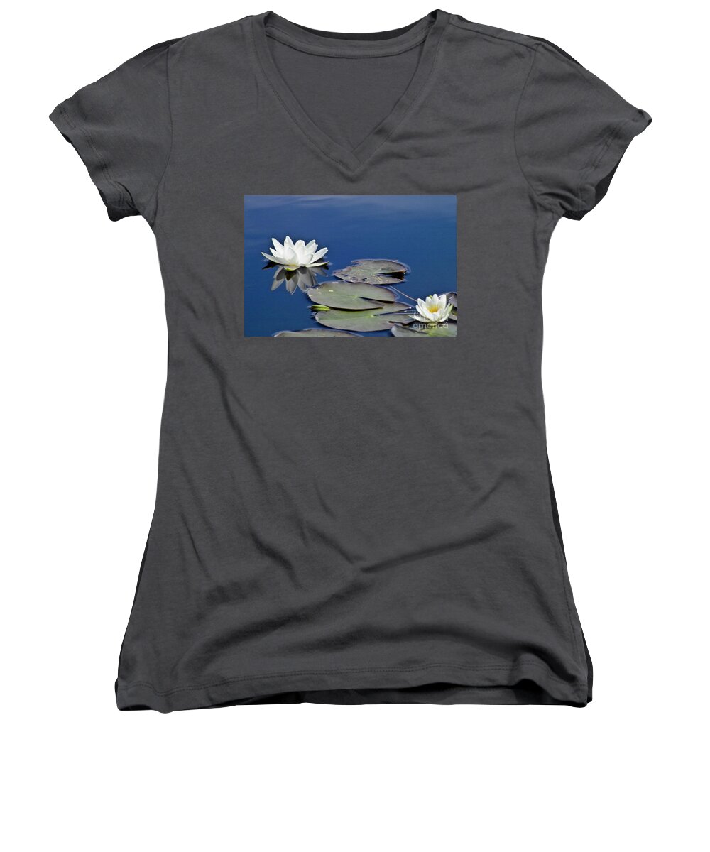 Water Llilies Women's V-Neck featuring the photograph White Water Lily #2 by Heiko Koehrer-Wagner