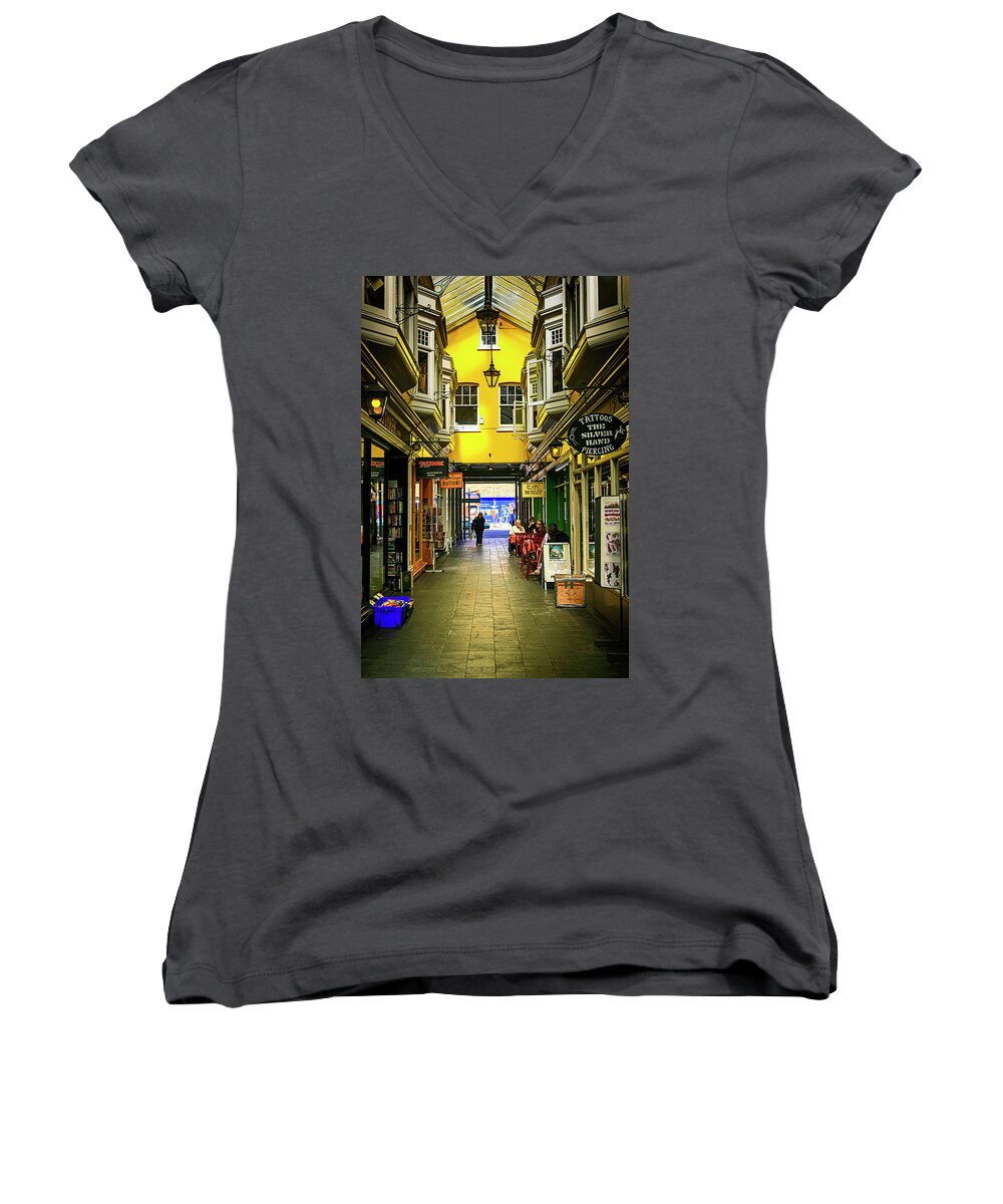 Arcade Women's V-Neck featuring the photograph Windham shopping Arcade Cardiff #1 by Chris Smith