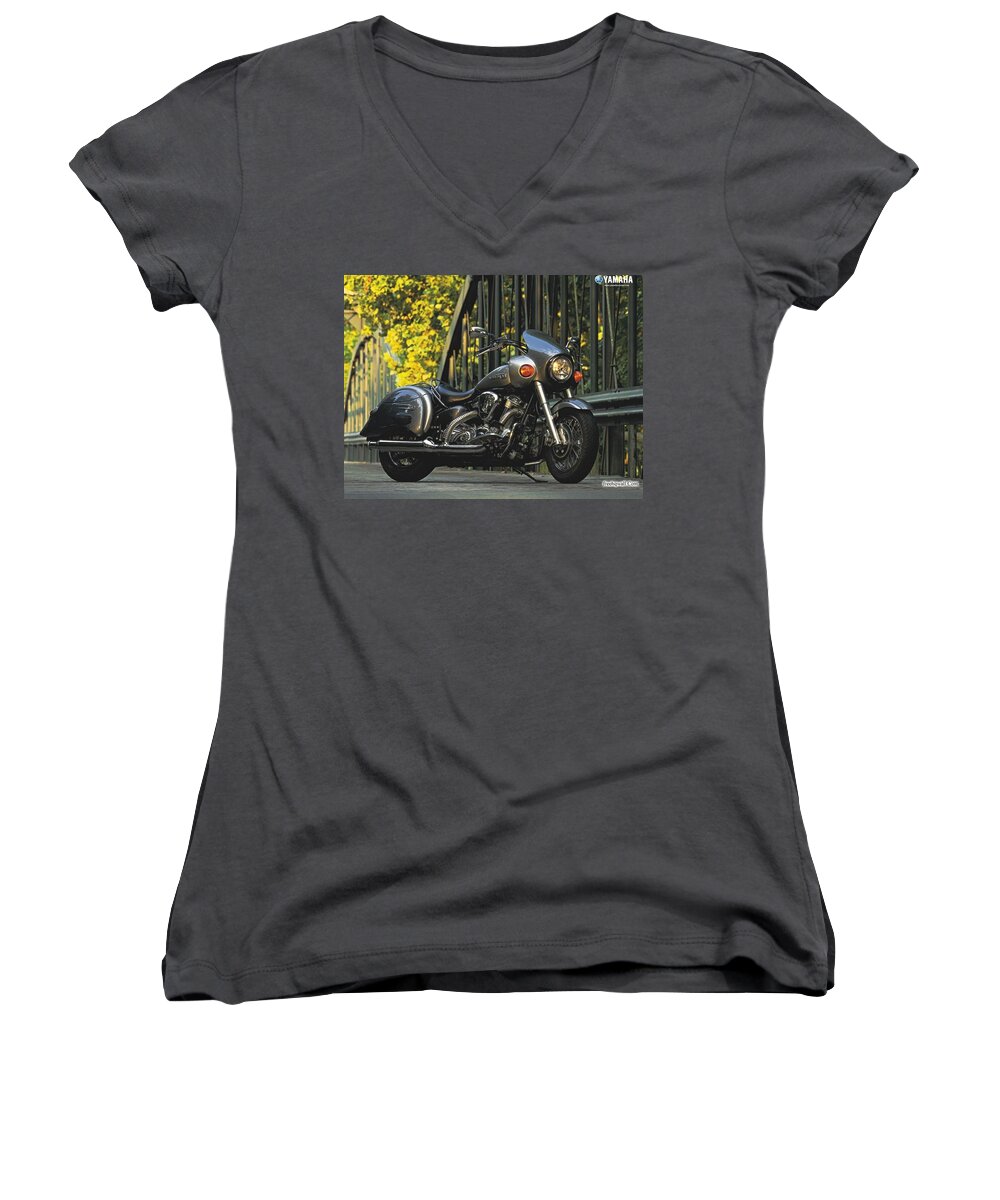 Yamaha Women's V-Neck featuring the photograph Yamaha #1 by Jackie Russo