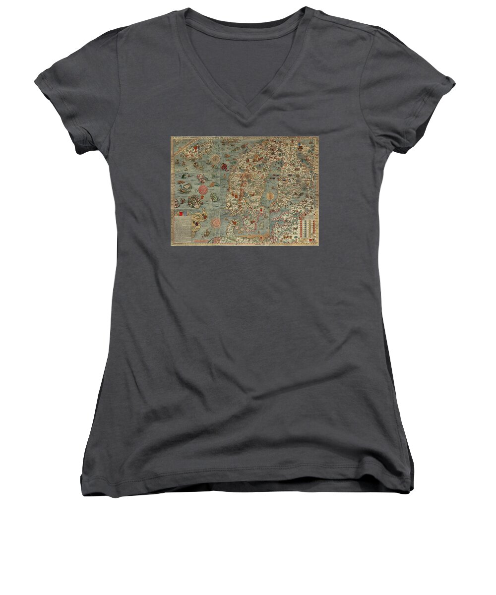 Map Women's V-Neck featuring the digital art Map #10 by Super Lovely
