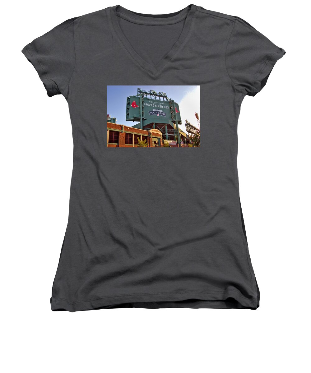 Fenway Park Women's V-Neck featuring the photograph 100 Years at Fenway by Joann Vitali