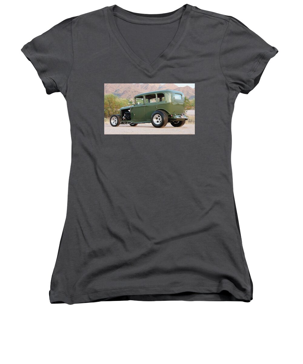 Ford Women's V-Neck featuring the digital art Ford #15 by Super Lovely