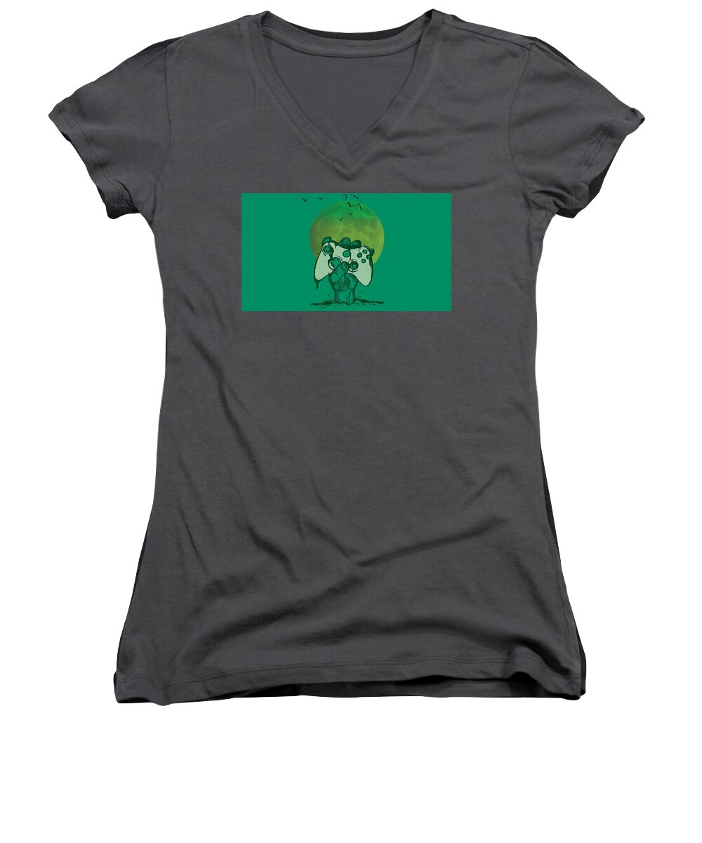 Video Game Women's V-Neck featuring the digital art Video Game #15 by Maye Loeser