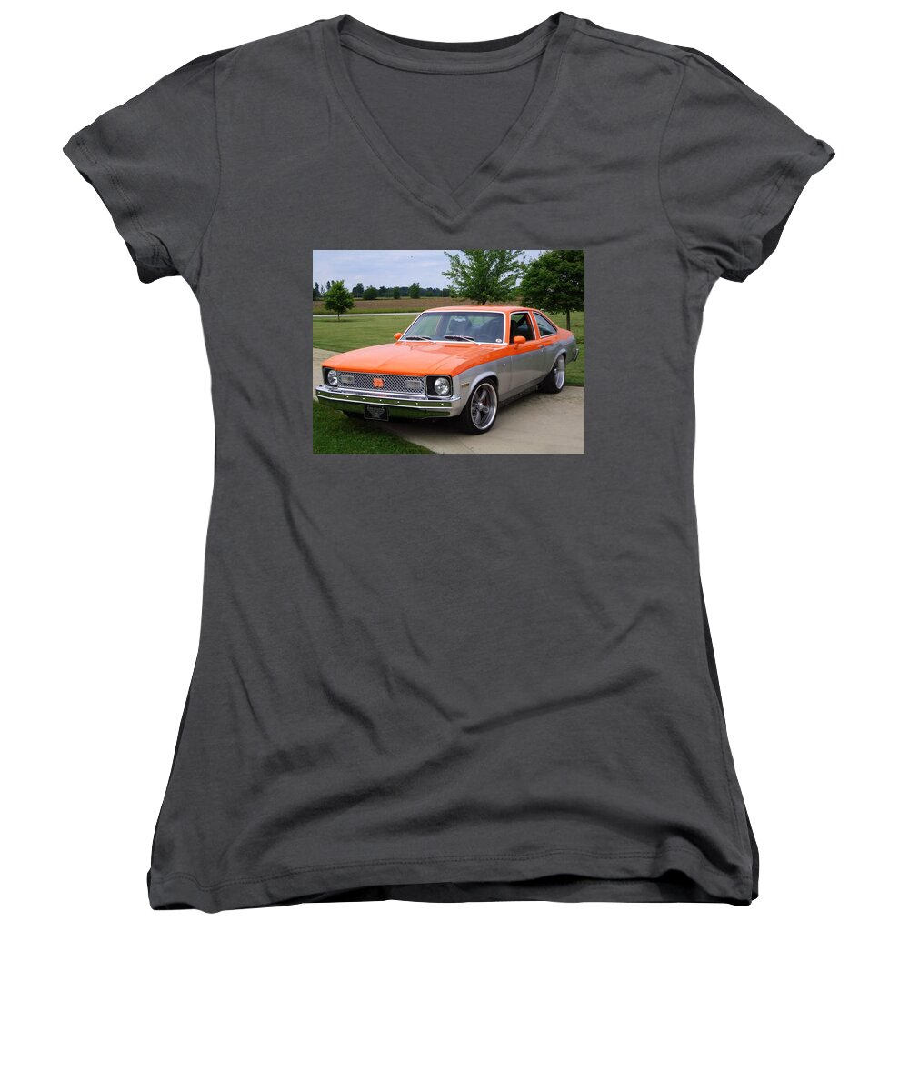Chevrolet Women's V-Neck featuring the photograph Chevrolet #16 by Jackie Russo
