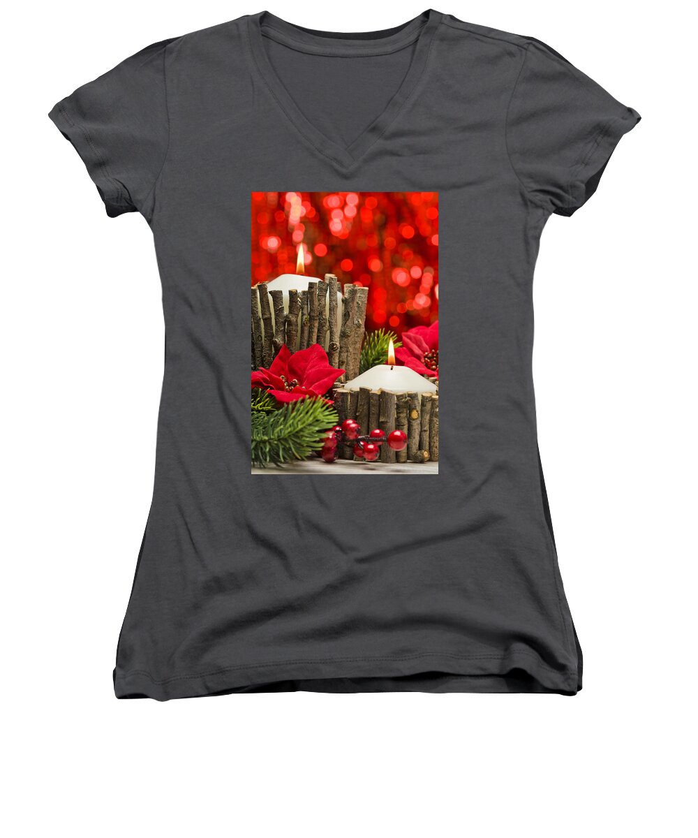 Advent Women's V-Neck featuring the photograph Autumn Candles #18 by U Schade