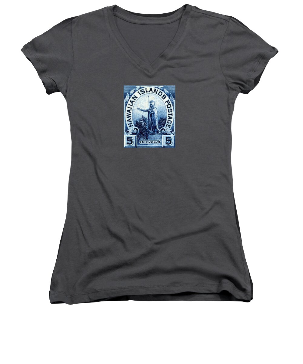 Kingdom Of Hawaii Women's V-Neck featuring the painting 1899 Statue of Kamehameha Stamp by Historic Image