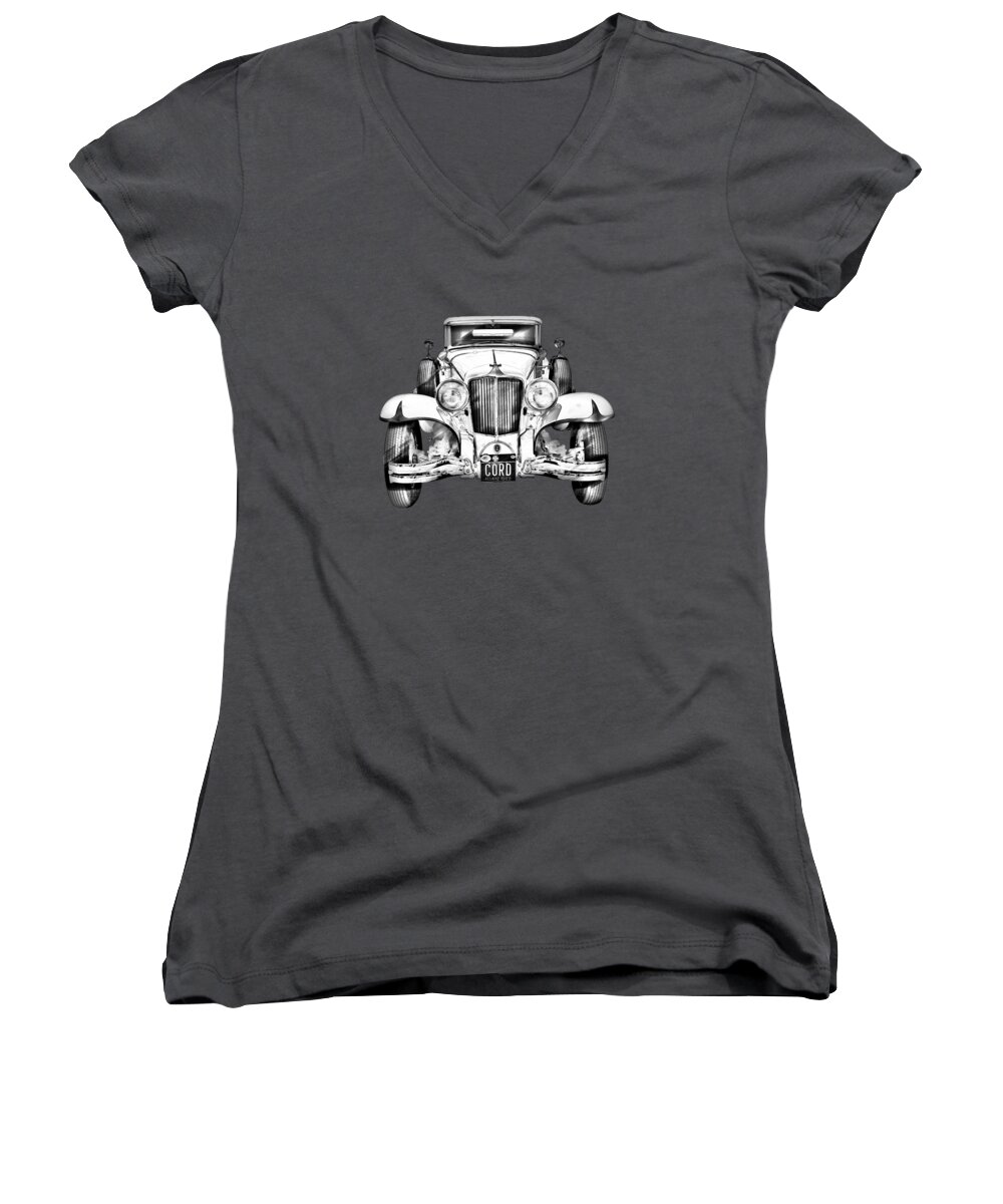 Vintage Women's V-Neck featuring the photograph 1929 Cord 6-29 Cabriolet Antique Car Illustration by Keith Webber Jr