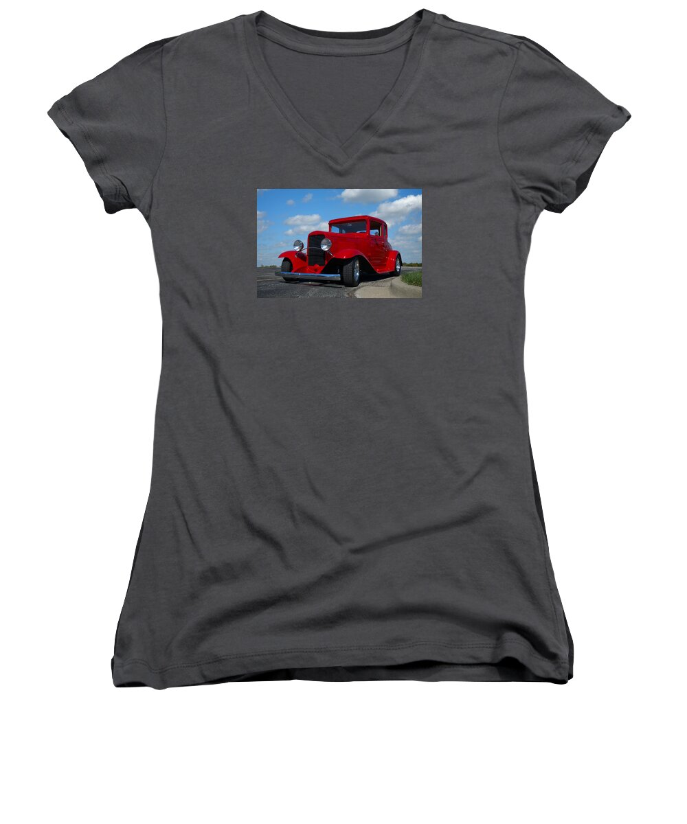 1930 Women's V-Neck featuring the photograph 1930 Chevrolet Coupe Hot Rod by Tim McCullough