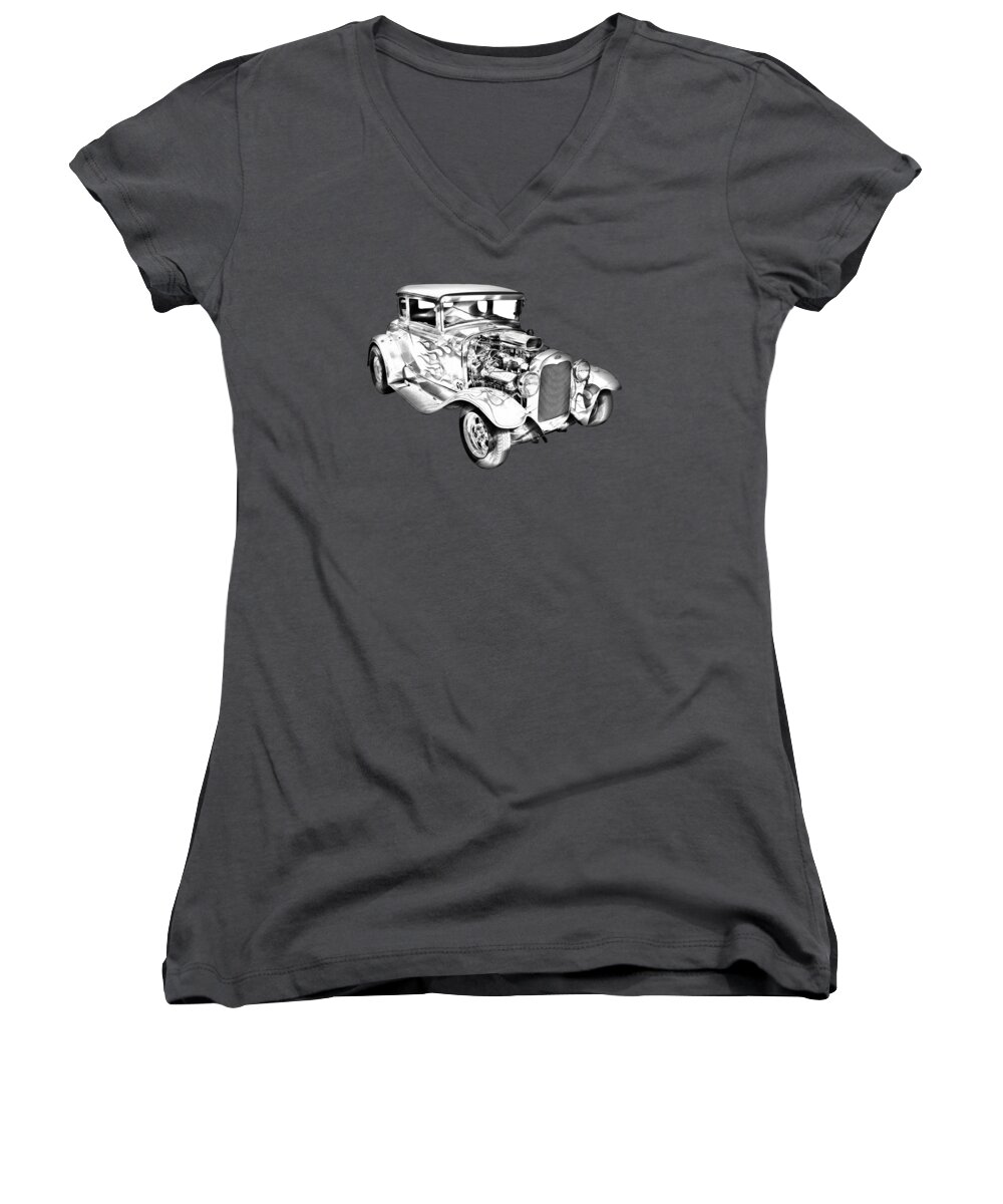 Automobile Women's V-Neck featuring the photograph 1930 Model A Custom Hot Rod Illustration by Keith Webber Jr