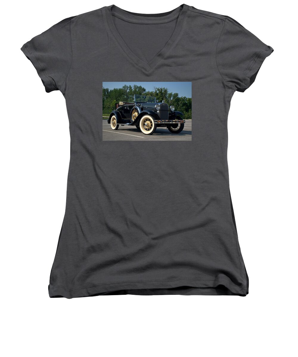 1931 Women's V-Neck featuring the photograph 1931 Ford Model A Roadster by Tim McCullough