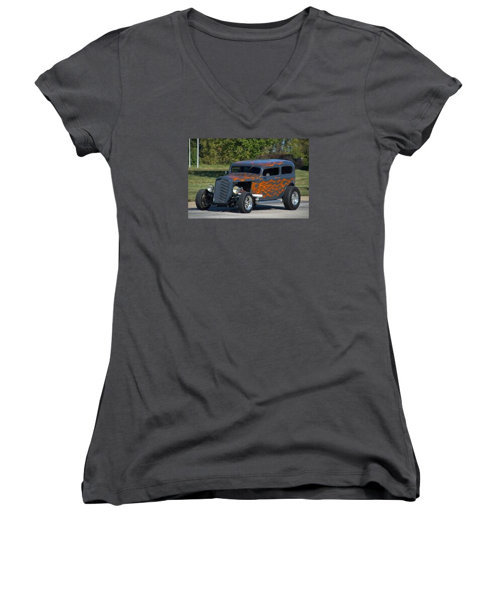 1933 Women's V-Neck featuring the photograph 1933 Ford Sedan Hot Rod by Tim McCullough