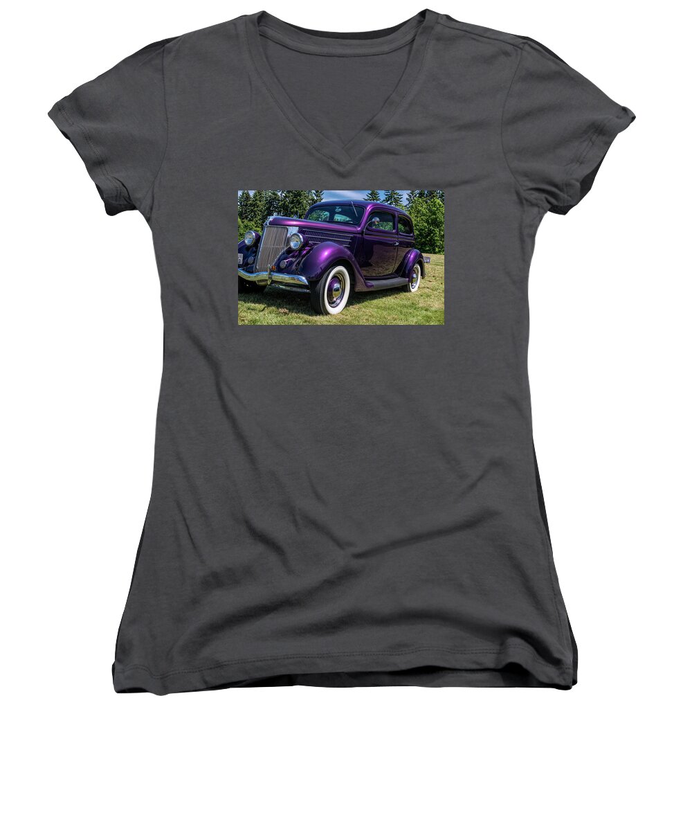 Fine Art Women's V-Neck featuring the photograph 1936 Ford Model 68 by Greg Sigrist