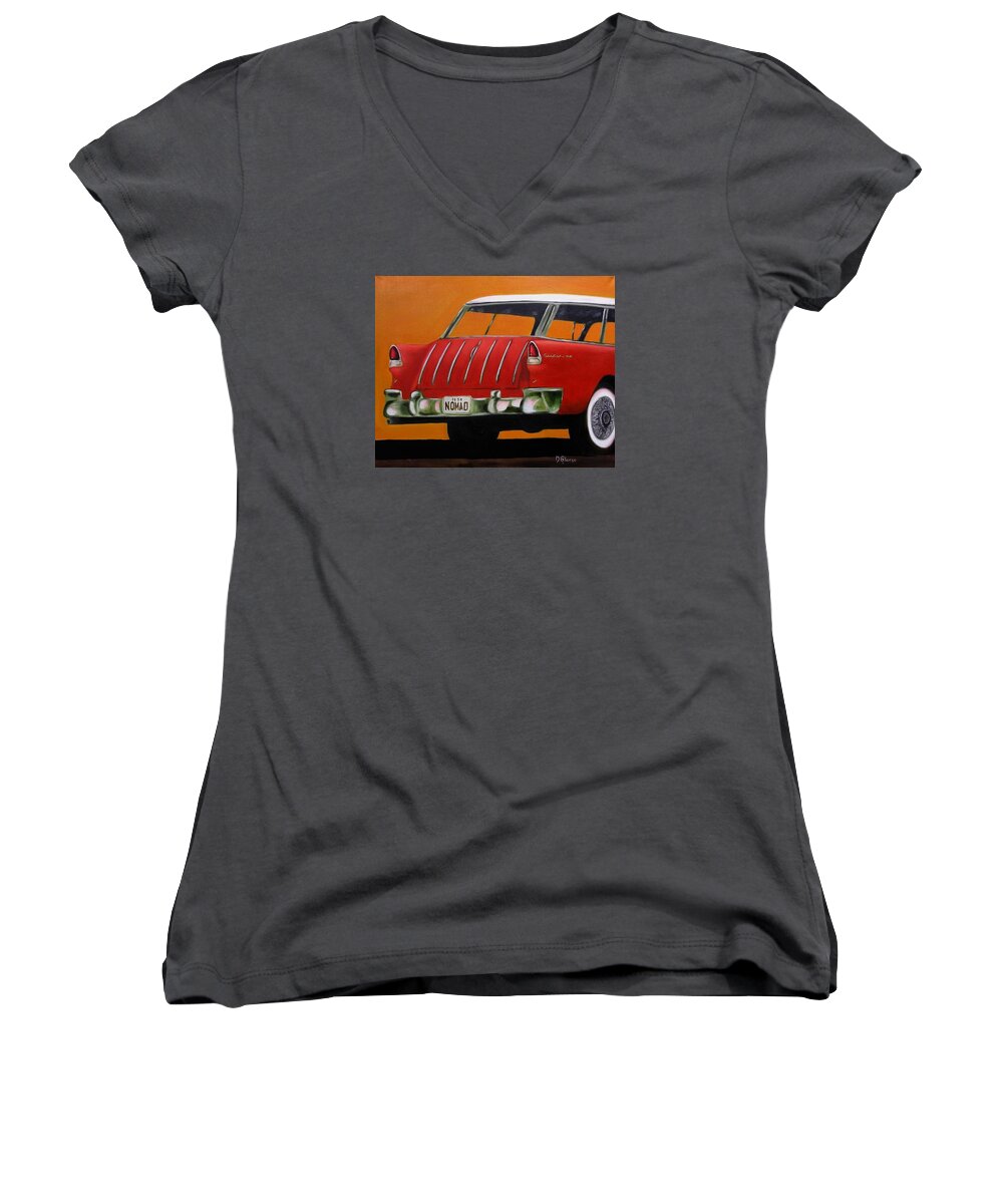 55 Chevy Truck Women's V-Neck featuring the painting 1955 Nomad by Dean Glorso