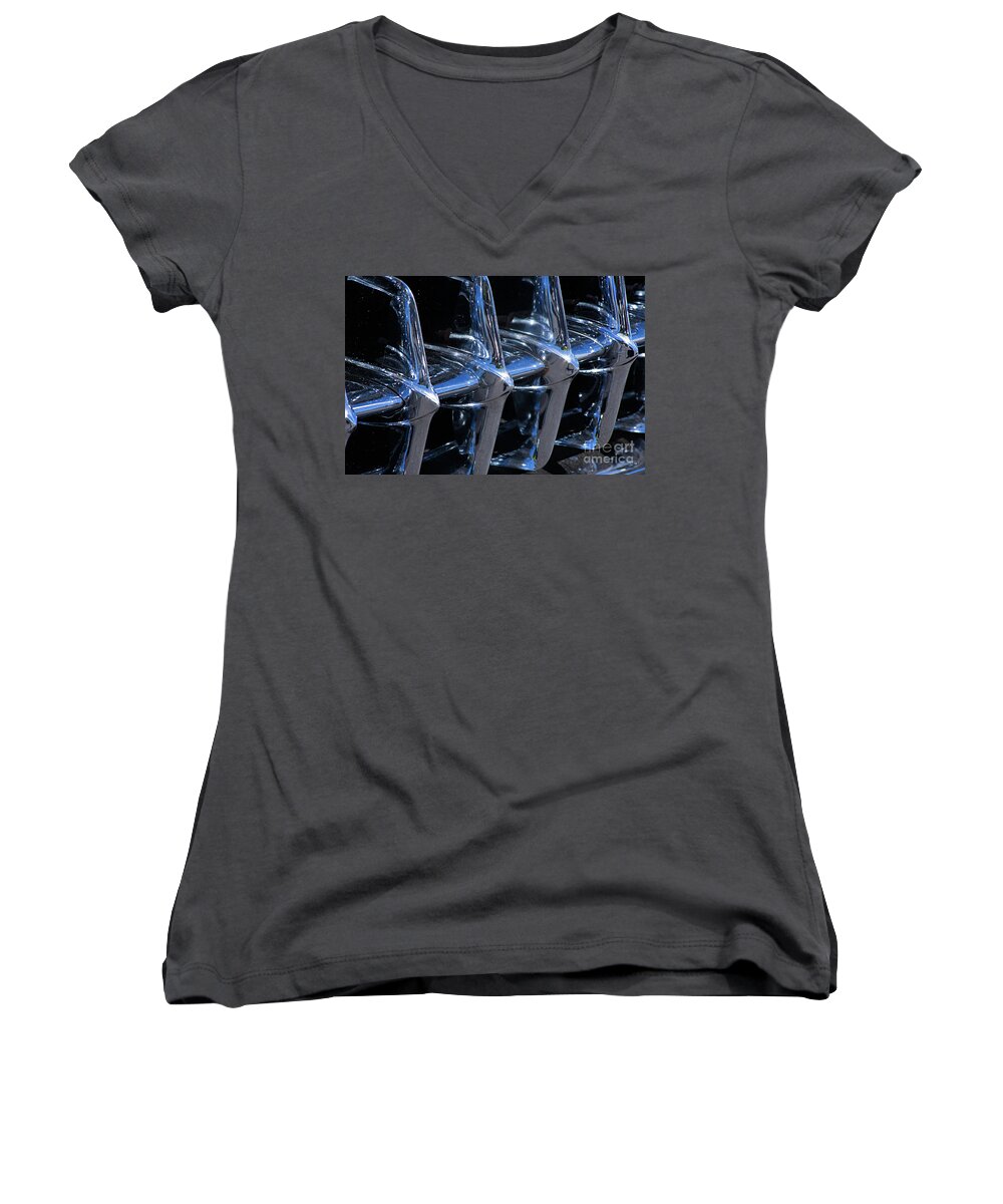 Scenicoregon.com Women's V-Neck featuring the photograph 1960 Chevy Corvette Grill Abstract by Rick Bures