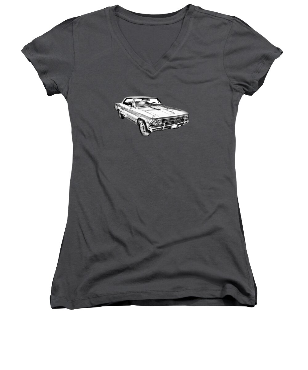 Automobile Women's V-Neck featuring the photograph 1966 Chevy Chevelle SS 396 Illustration by Keith Webber Jr