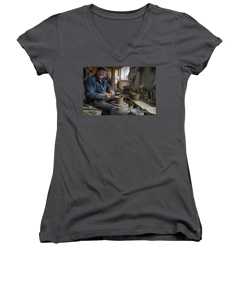 Pottery Women's V-Neck featuring the photograph A Village Pottery Studio, Japan #1 by Perry Rodriguez