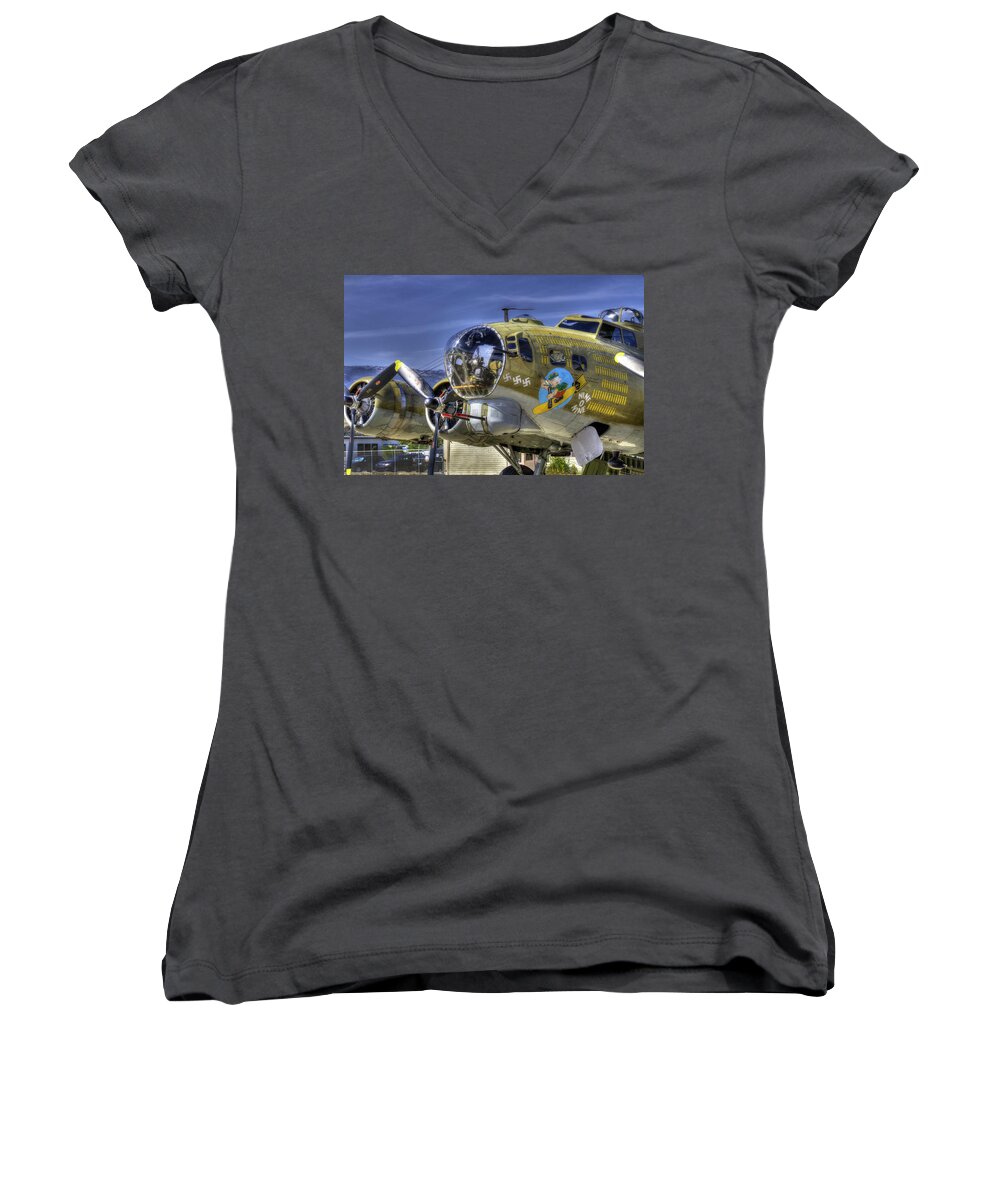 B-17 Bomber Wwii Women's V-Neck featuring the photograph B-17 #15 by Joe Palermo