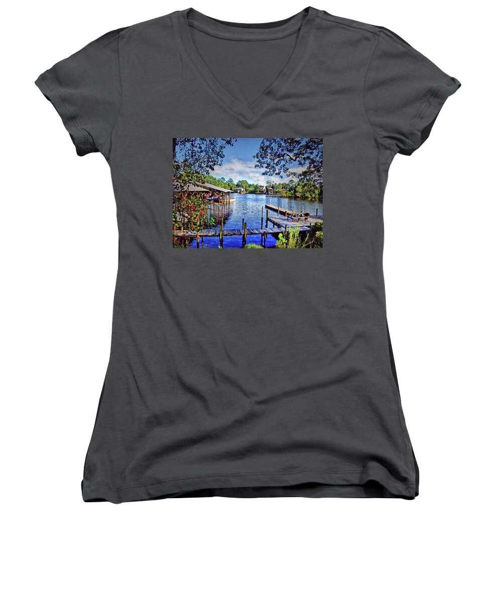 Fairhope Women's V-Neck featuring the painting Big Daddy's Harbor #2 by Michael Thomas