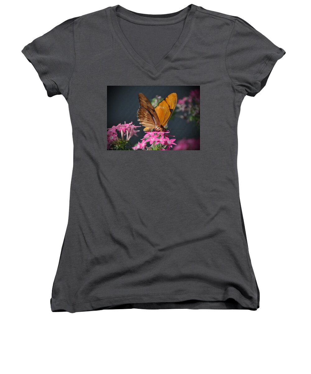 Butterfly Women's V-Neck featuring the photograph Butterfly #3 by Savannah Gibbs