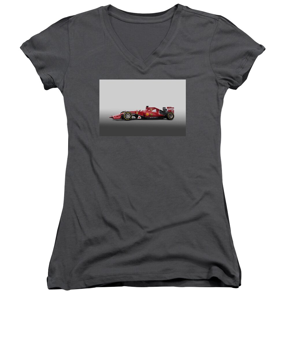 Ferrari Sf15-t Women's V-Neck featuring the photograph Ferrari SF15-T #2 by Jackie Russo