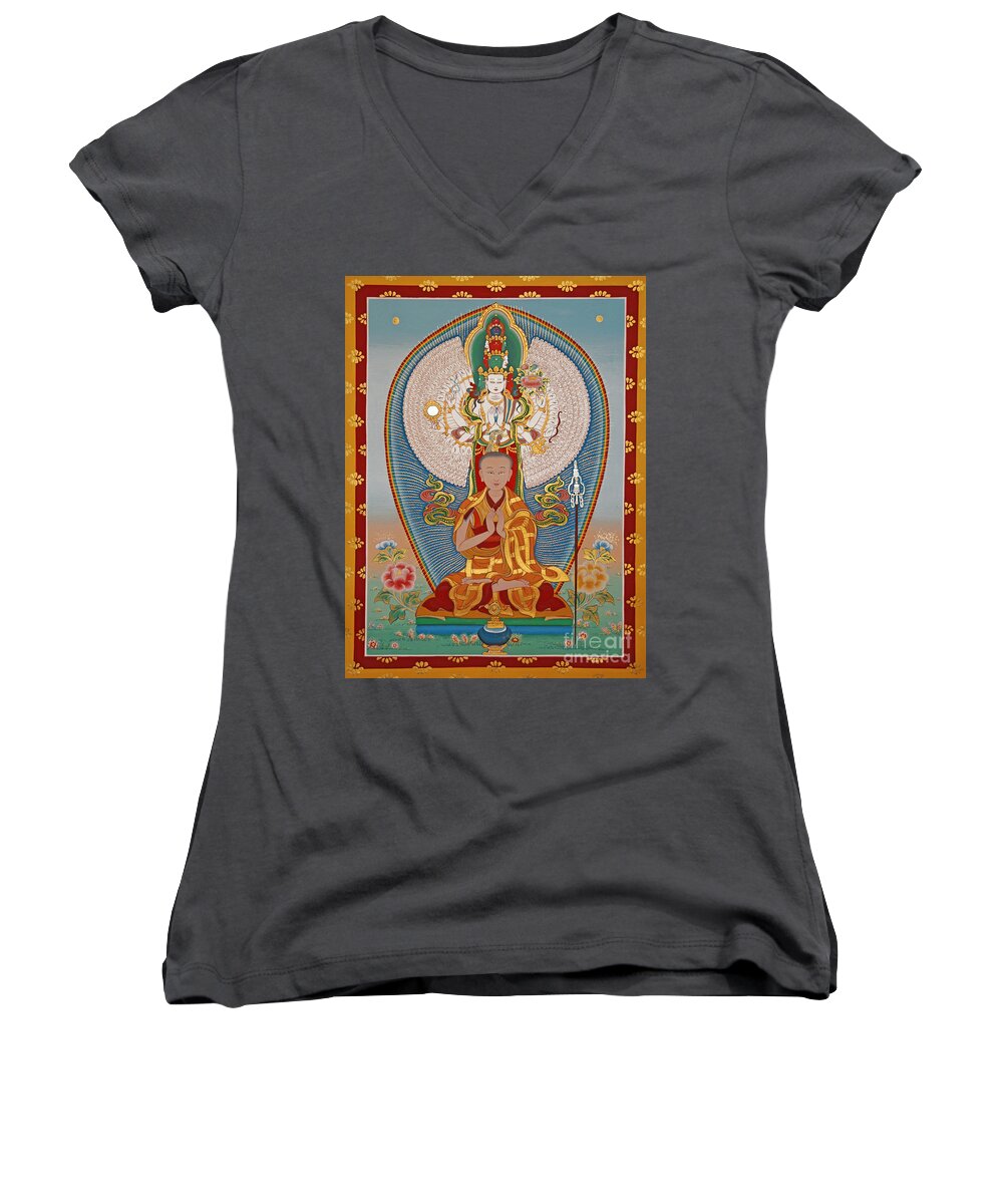  Women's V-Neck featuring the painting Gelongma Palmo by Sergey Noskov