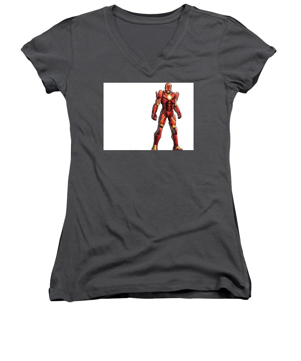 Iron Man Women's V-Neck featuring the digital art Iron Man #2 by Maye Loeser