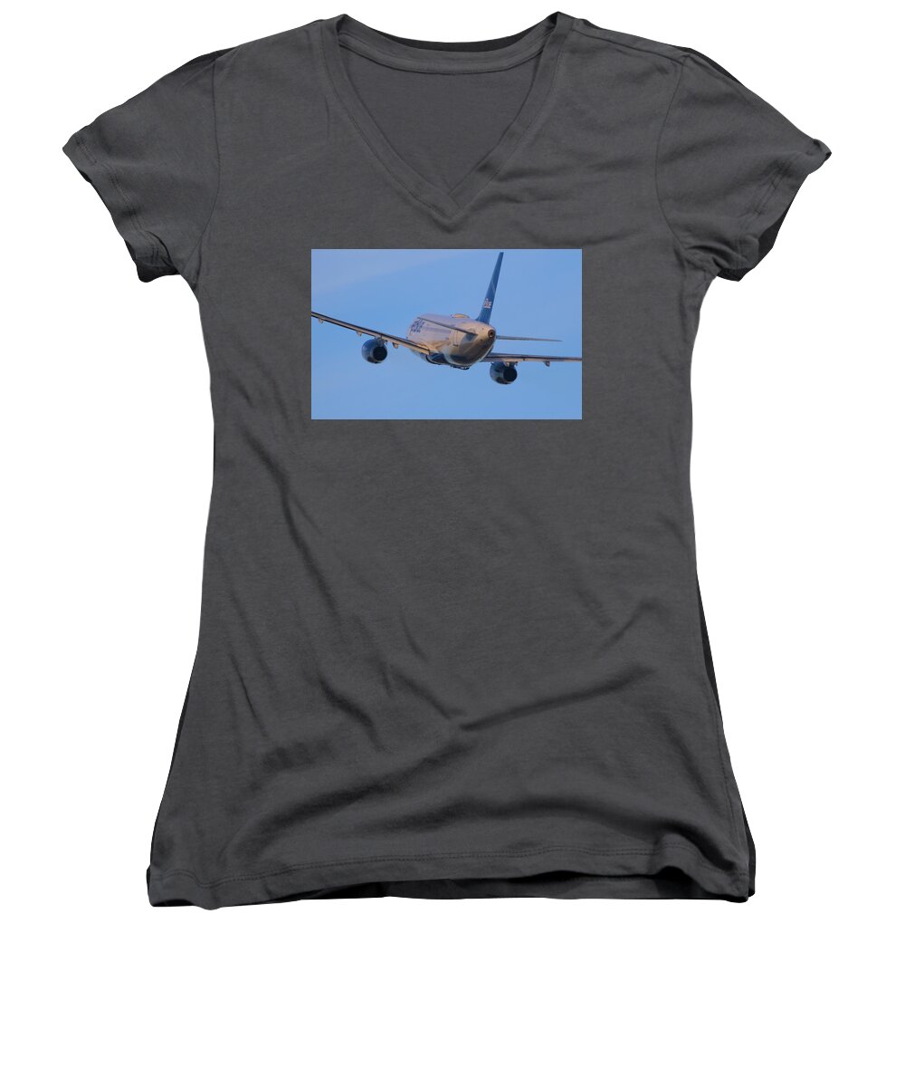 Jet Blue Women's V-Neck featuring the photograph Jet Blue #1 by Dart Humeston