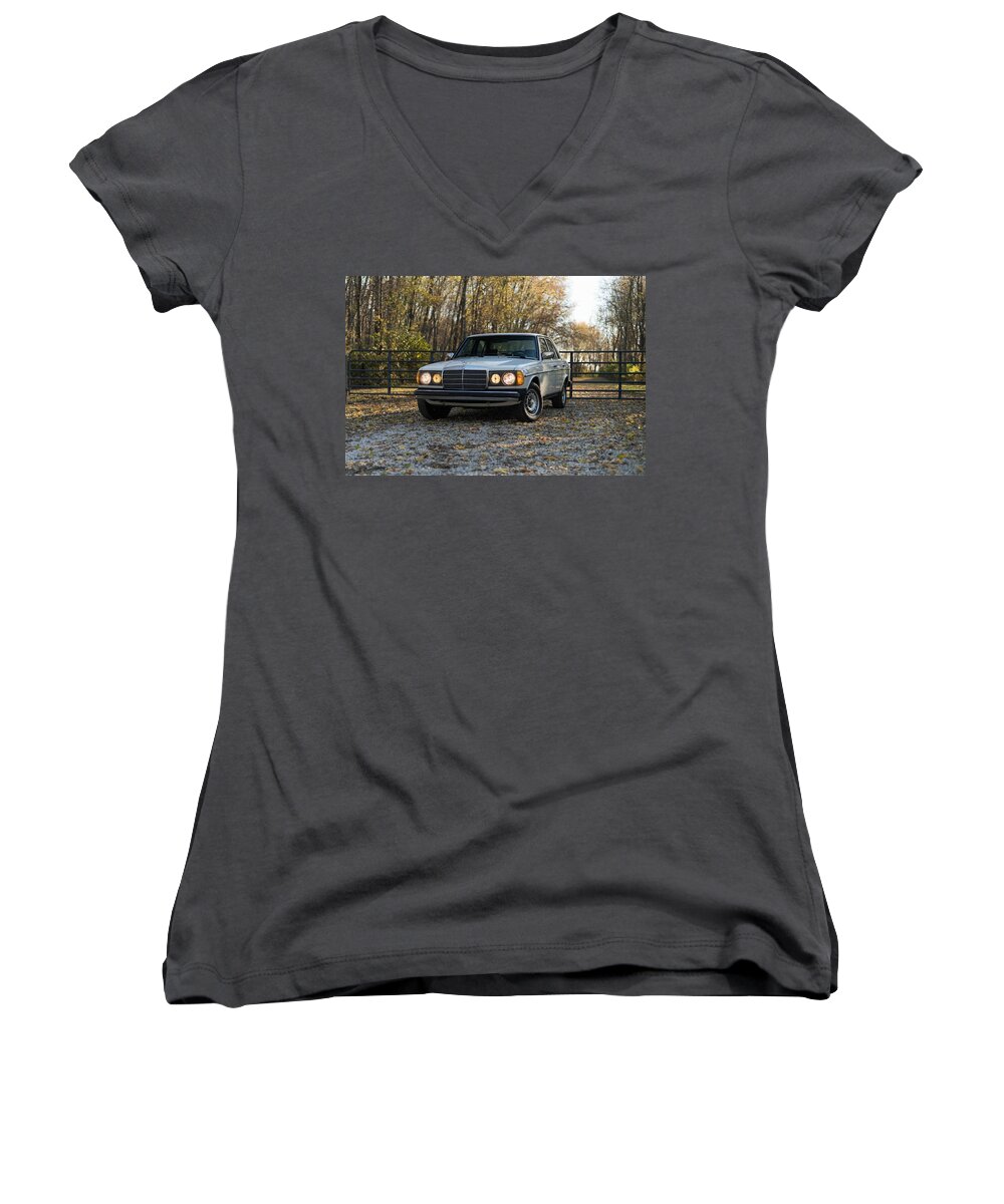 Mercedes-benz 300d Turbo Diesel Women's V-Neck featuring the photograph Mercedes-Benz 300D Turbo Diesel #2 by Jackie Russo