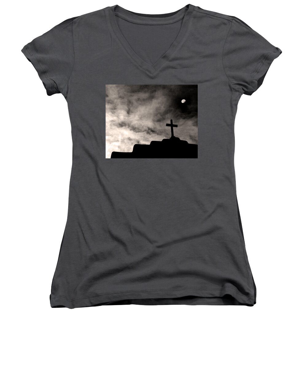 Moon Women's V-Neck featuring the photograph New Mexico Moon #2 by Terry Fiala