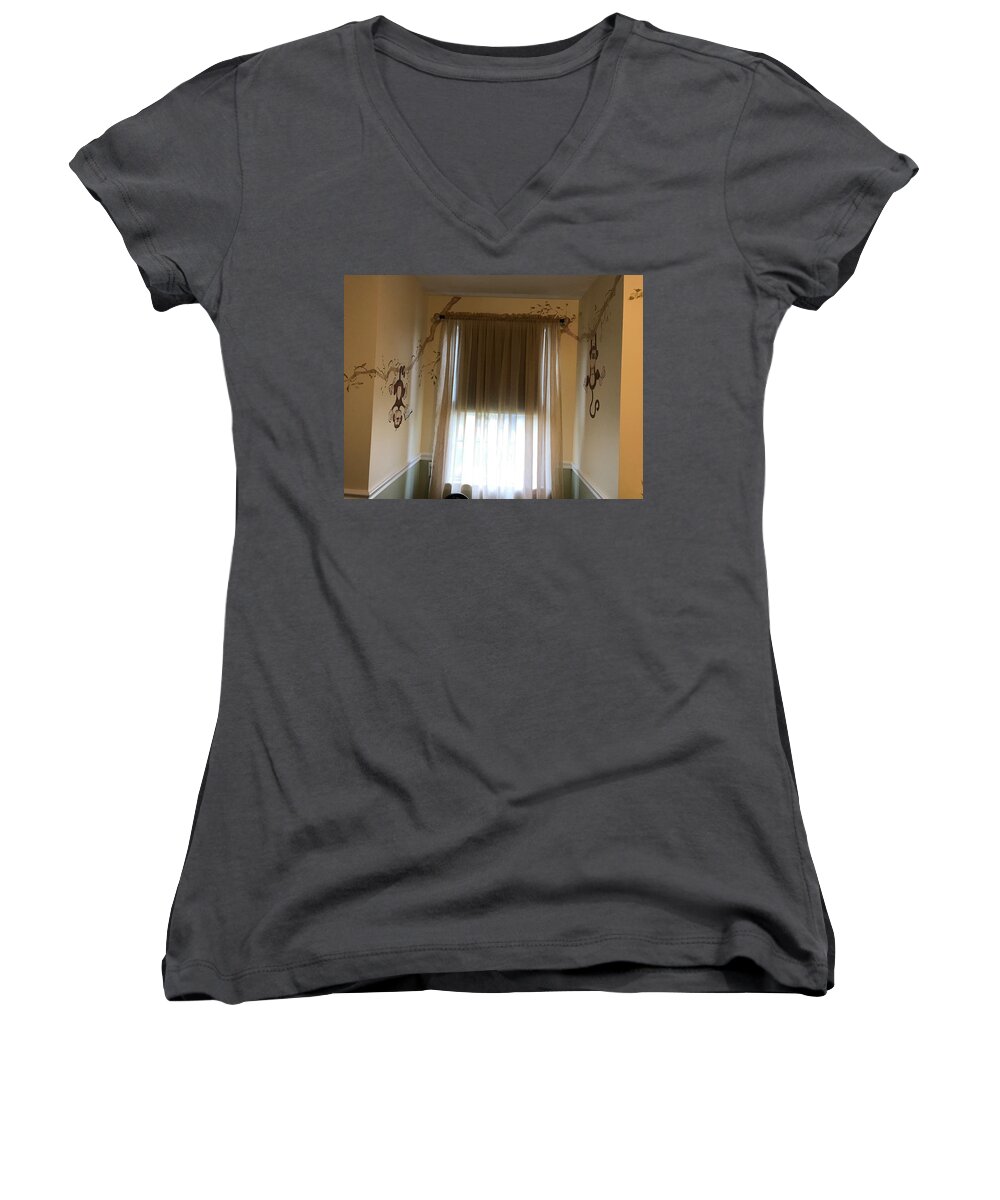 Wall Mural Women's V-Neck featuring the painting Nicks room #2 by Laura Lee Zanghetti