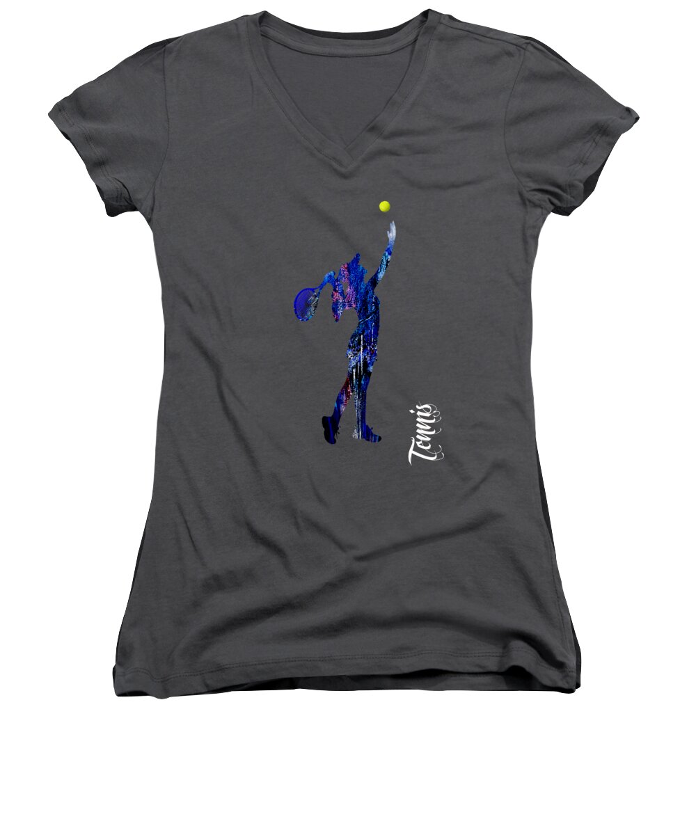 Tennis Women's V-Neck featuring the mixed media Womens Tennis Collection #2 by Marvin Blaine