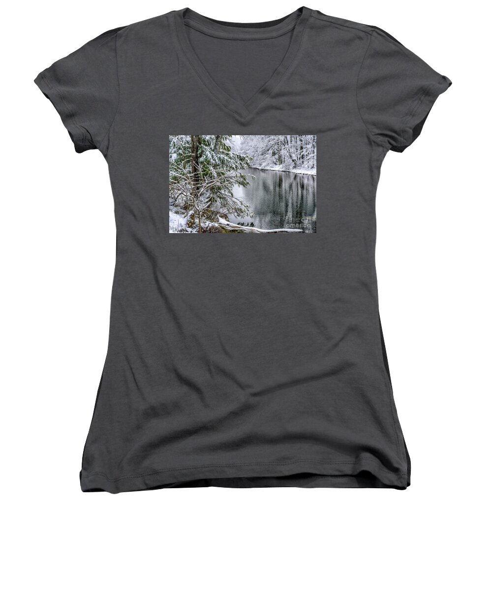 Cranberry River Women's V-Neck featuring the photograph Winter along Cranberry River #20 by Thomas R Fletcher