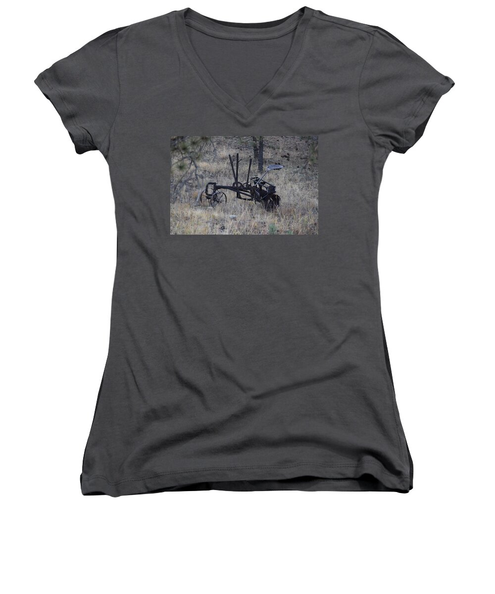 Old Women's V-Neck featuring the photograph Old Farm Implement Lake George CO by Margarethe Binkley