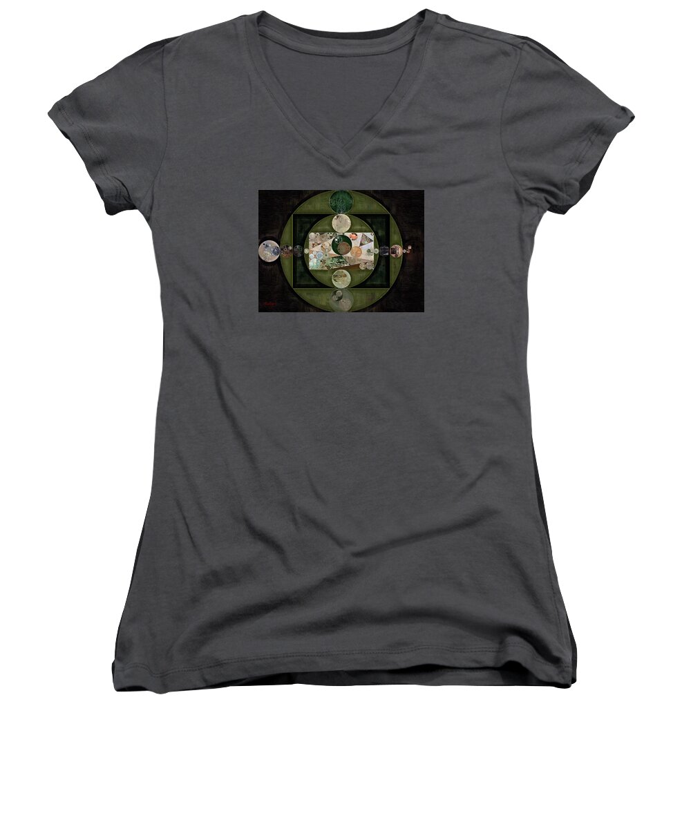 Rectangle Women's V-Neck featuring the digital art Abstract painting - Smoky black #21 by Vitaliy Gladkiy
